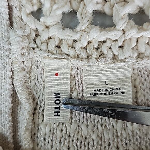 Anthropologie Womens Sz L Beige Linen Blend Minimalist Fairy Preppy Moth Sweater - Picture 3 of 12